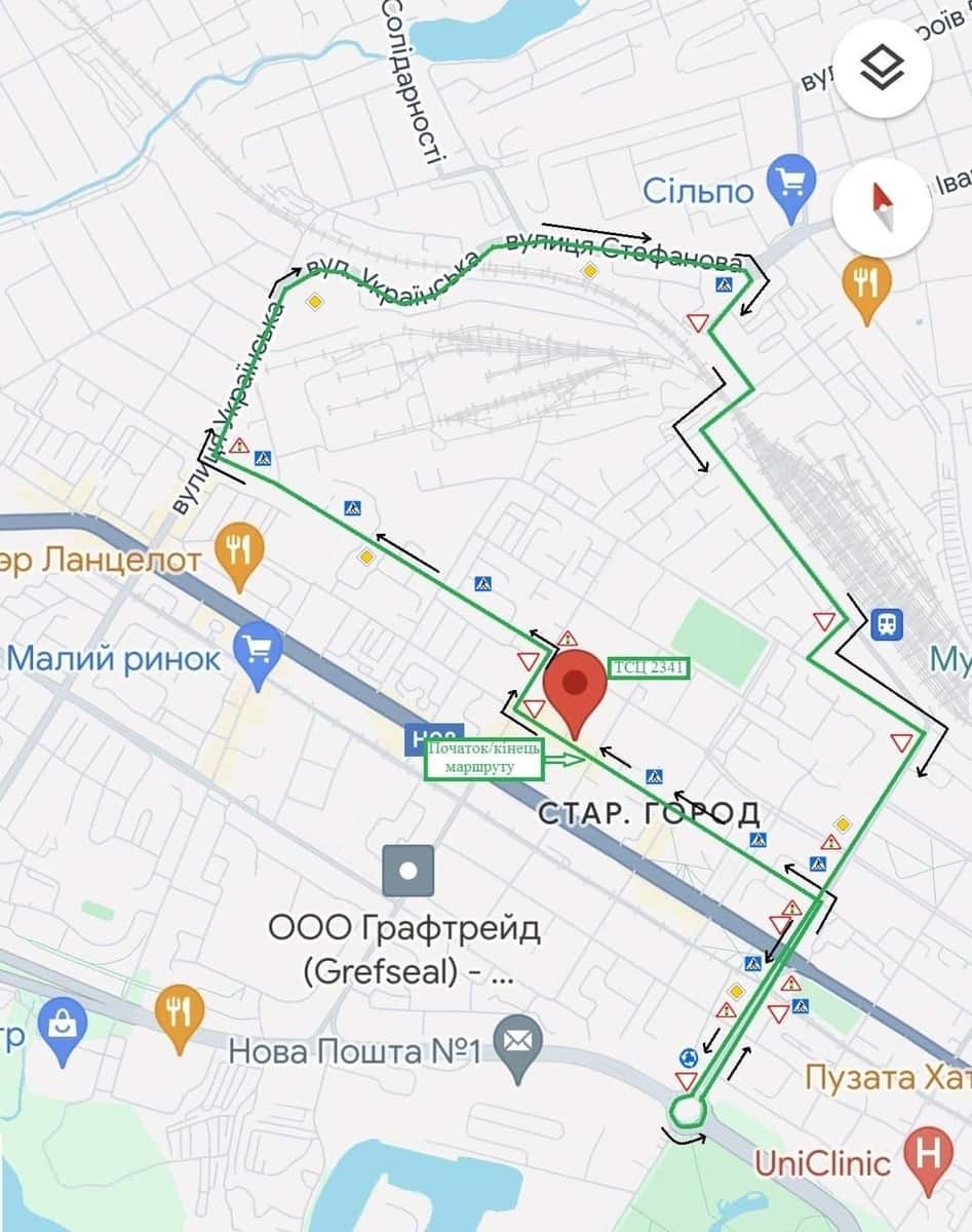 Офіційна схема екзаменаційного маршруту №1, ТСЦ МВС № 2341, Запоріжжя